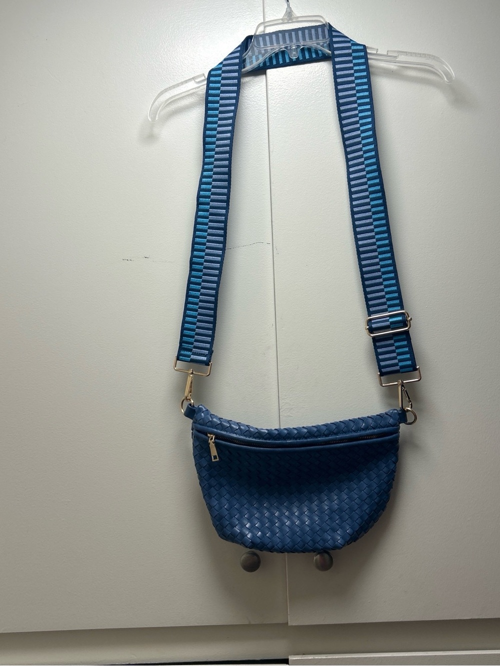 PS Paul Smith Blue Woven Crossbody with Striped Adjustable Strap